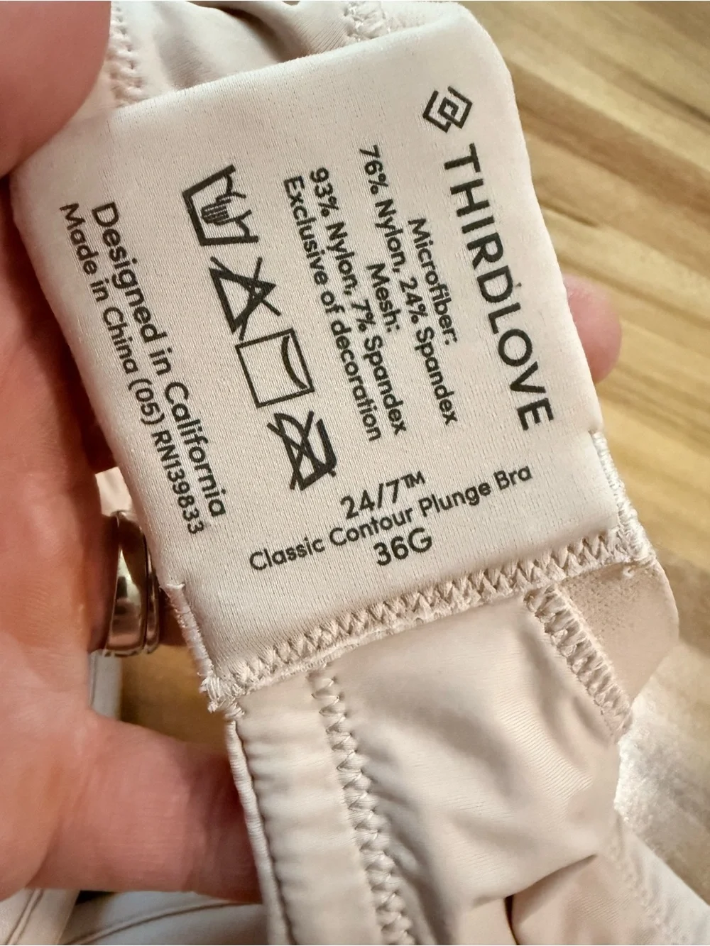 ThirdLove 24/7 Classic Contour Plunge Bra‎ 36G Nude Beige Underwire T-Shirt